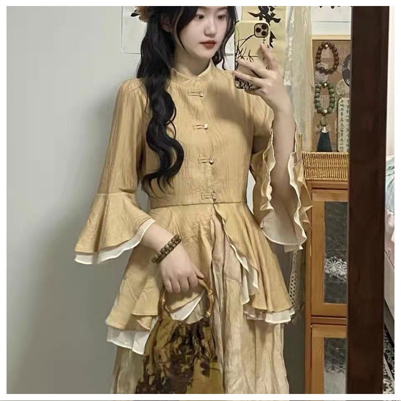 1 Túi Xách Đeo Vai In Hoa Trà Latte Nhật Bản Tươi Mới Phong Cách Retro Cho Nữ