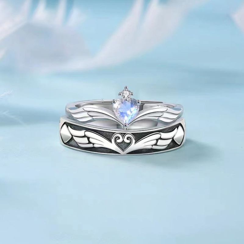 Bộ 2 Nhẫn Đôi Cánh Thiên Thần Có Thể Điều Chỉnh Kích Cỡ Thời Trang Dành Cho Nam Và Nữ