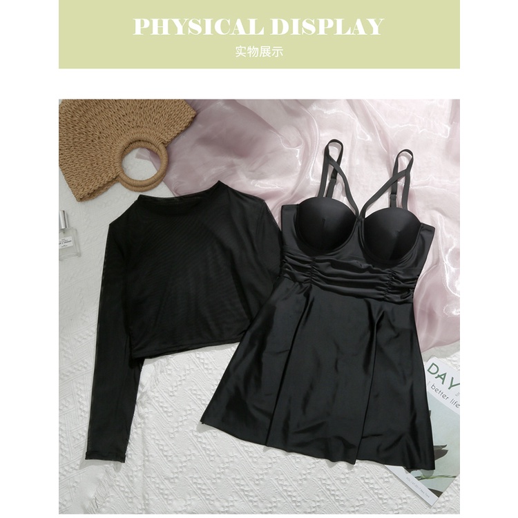 Đồ Bơi Một Mảnh Tay Dài Màu Đen Size Lớn 40-80kg Thời Trang Mùa Hè Quyến Rũ Cho Nữ