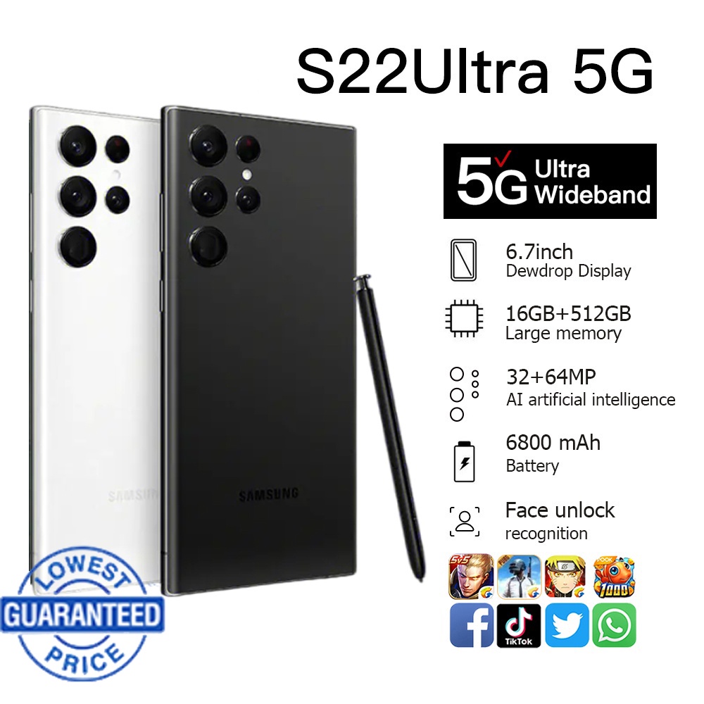Điện Thoại Di Động Chính Hãng Galaxy S22 Ultra 7.5inch 16GB+512GB Android Điện Thoại 5Gđiện thoại thông minh【COD】