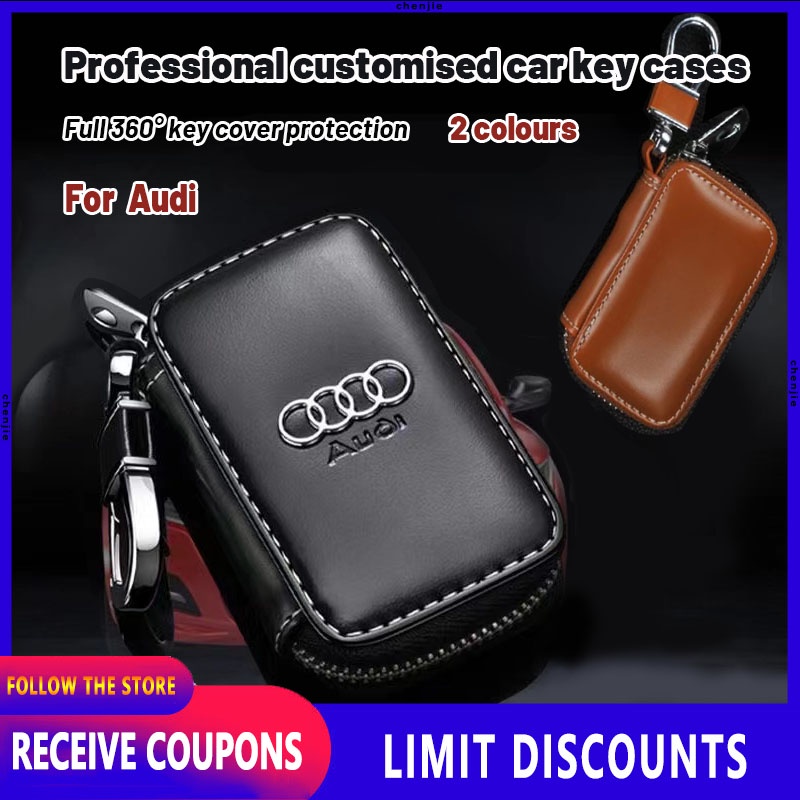 High quality car key case Leather car smart key chain keychain holder metal hook and keyring zipper 