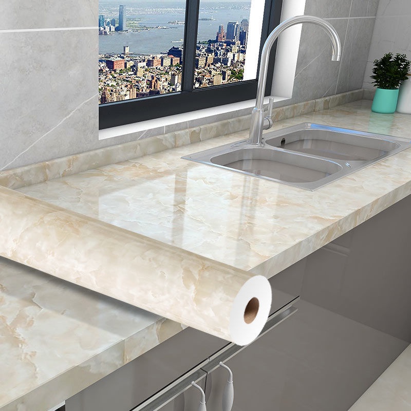 Giấy Dán Tường Dày Dặn Chống Thấm Nước / Dầu / Cháy Họa Tiết Vân Đá Cho Nhà Bếp