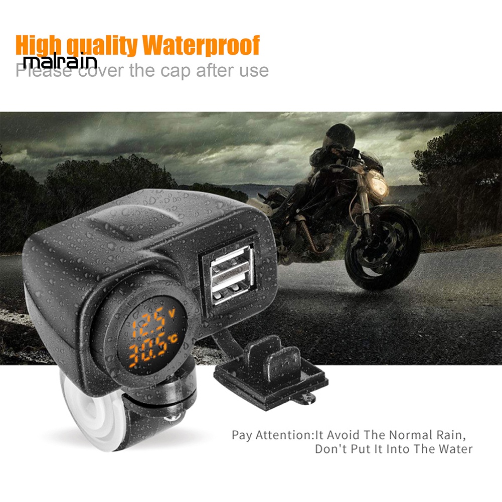 Vôn Kế Kỹ Thuật Số Hai Cổng USB Có Màn Hình Hiển Thị Cho Điện Thoại Di Động Xe Máy