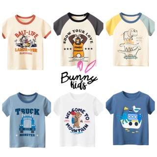Áo bé trai Bunnykids, áo cộc tay cho bé trai in hình ngộ nghĩnh chất cotton