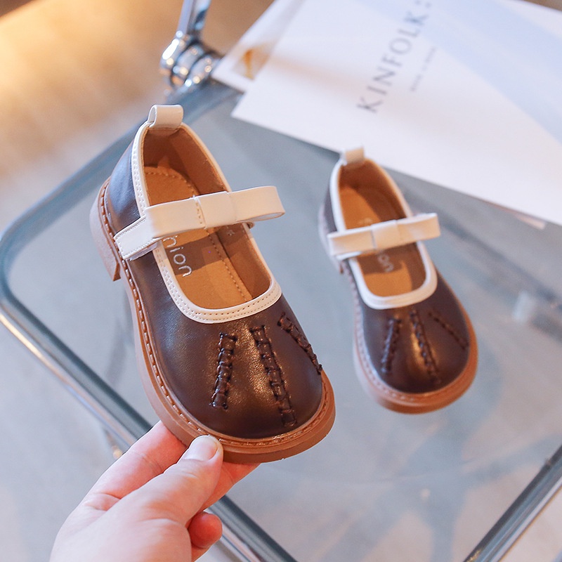 Bololo Giày Búp Bê Da Phối Nơ Xinh Xắn Theo Phong Cách Hàn Quốc Dành Cho Bé Gái