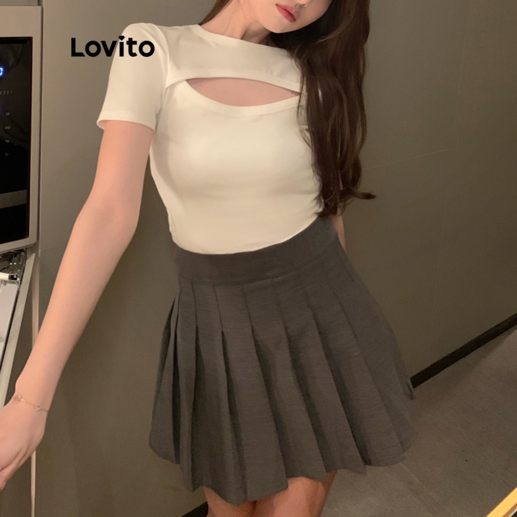 Lovito Áo Sơ Mi Trơn ThườNg CắT Ra Crop T L22Ed031 (Nâu Mocha)