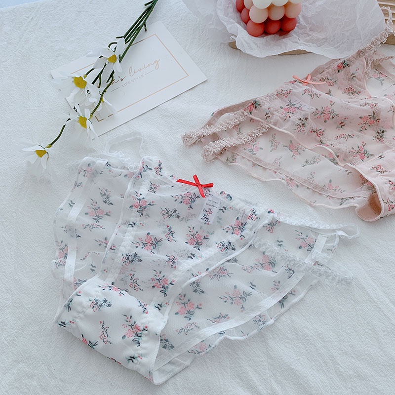 Quần lót TAKETALK lưới mỏng xuyên thấu họa tiết hoa phối ren lưng cao vừa nhanh khô không hằn vết quyến rũ M-L cho nữ