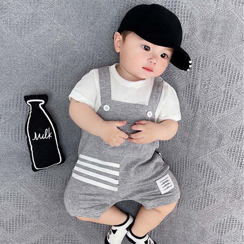 Áo Liền Quần Bằng Cotton Tay Ngắn Phong Cách Anh Quốc Mùa Hè Mới Cho Bé Trai Bé Gái 0-24 Tháng Tuổi