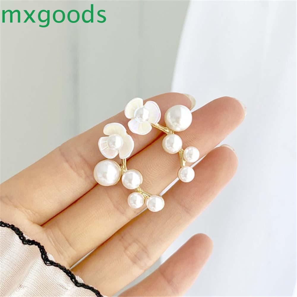 Khuyên tai hình hoa bằng vỏ sò acrylic đính ngọc trai nhân tạo cho nữ