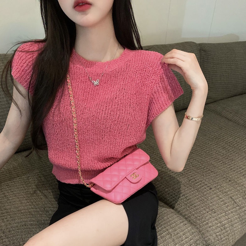 Áo Dệt Kim Mỏng Tay Lửng Dáng Ôm Thời Trang Mùa Hè Dành Cho Nữ