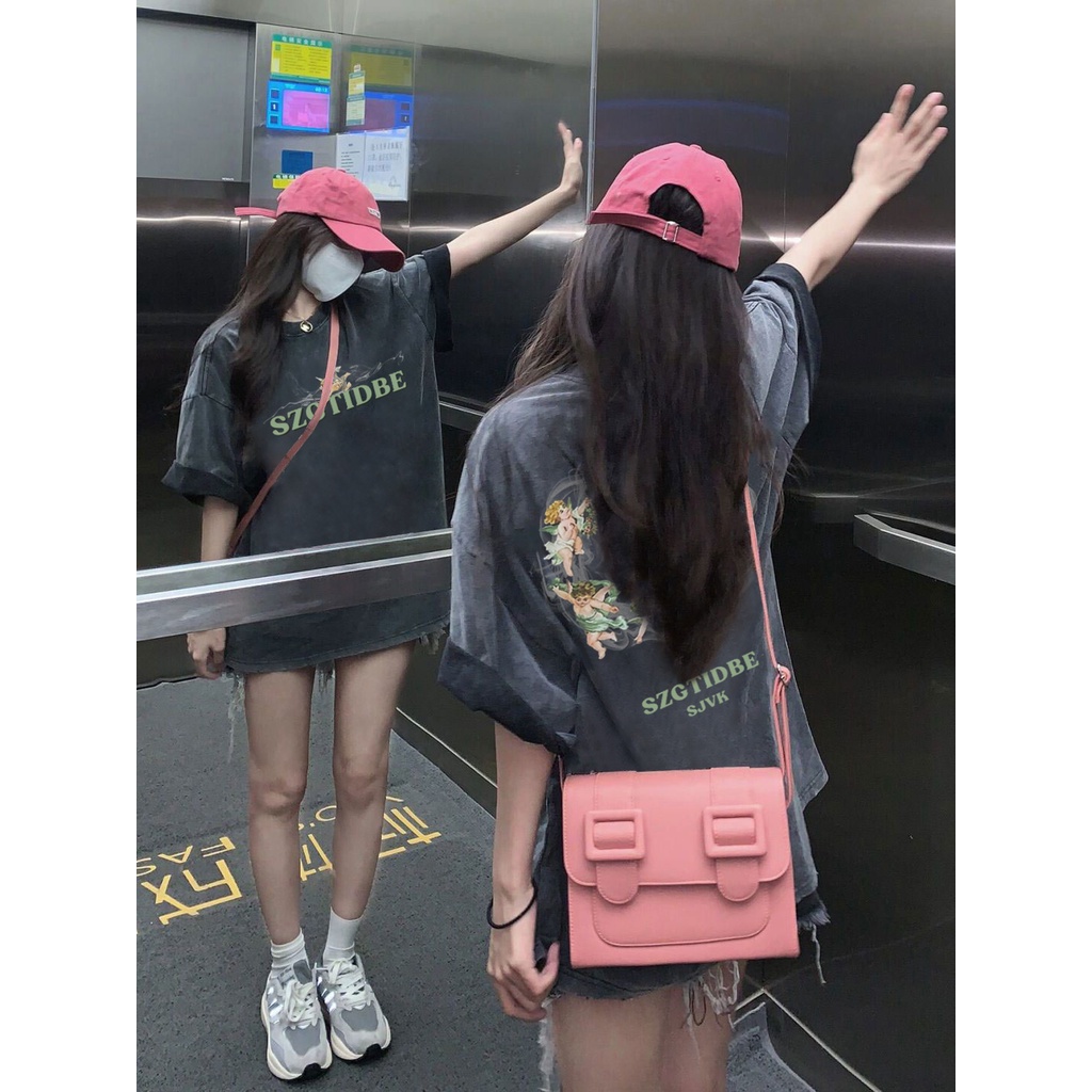 NRVP Áo Thun 100% Cotton Tay Ngắn Dáng Suông In Họa Tiết Hoạt Hình Phong Cách Hàn Quốc Cho Nữ