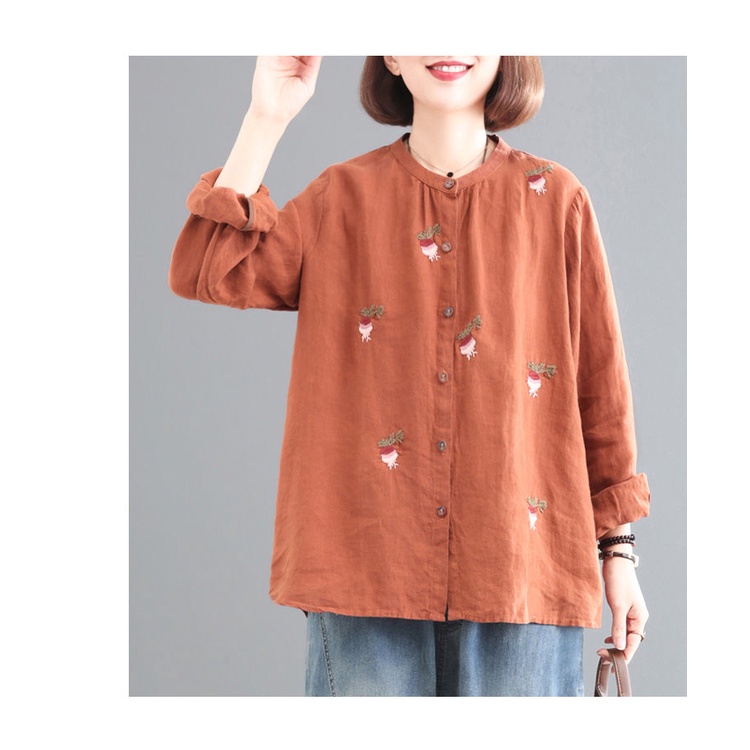 Áo Sơ Mi Cotton Lanh Thêu Họa Tiết Thời Trang Xuân Thu Hàn Quốc Mới 2023