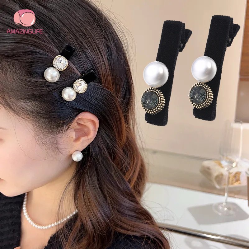 Kẹp Tóc Đính Đá / Ngọc Trai Phong Cách Cổ Điển Thanh Lịch Dành Cho Nữ