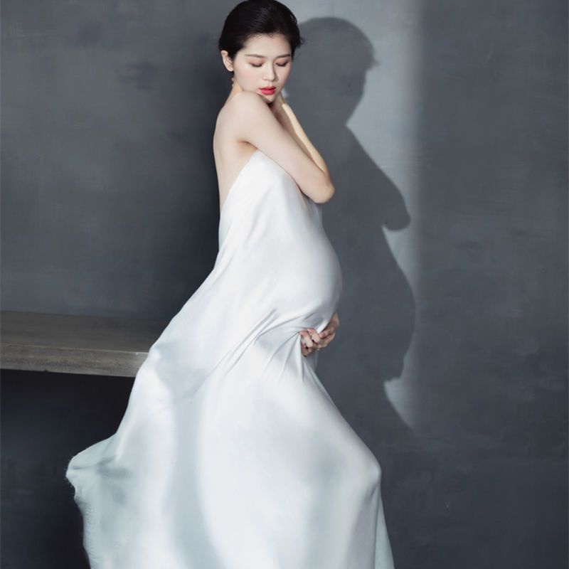 Váy Trắng Vải Satin Phong Cách Mới Để Chụp Ảnh Cho Phụ Nữ Mang Thai / Đạo Cụ Chụp Ảnh