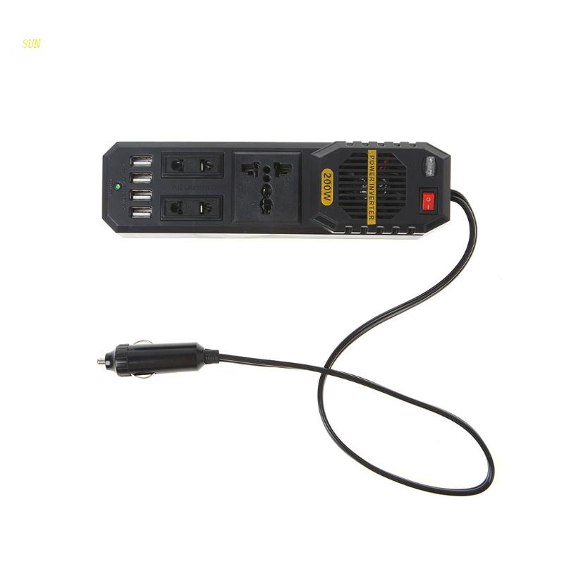 SUN 200W Car 4 Port USB 12V for DC to AC 220V Vehicle Power Inverter Adapter Convert