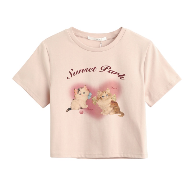 Áo thun COZOKC tay ngắn cổ tròn in hình mèo dễ thương