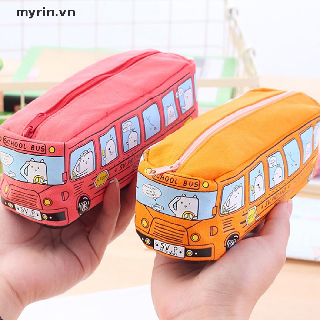 Túi Đựng Bút Bằng Vải canvas Cỡ Lớn In Hình Xe Buýt Dễ Thương