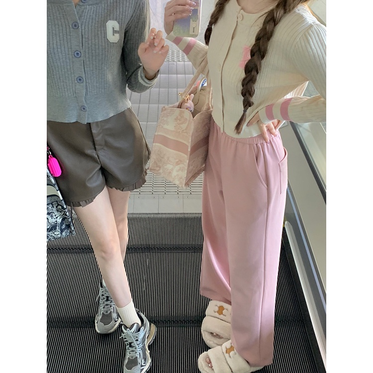 LANJIEXI Áo cardigan Dệt Kim Mỏng Tay Dài Thêu Chữ Màu Sắc Tương Phản Phong Cách Hàn Quốc Cho Nữ