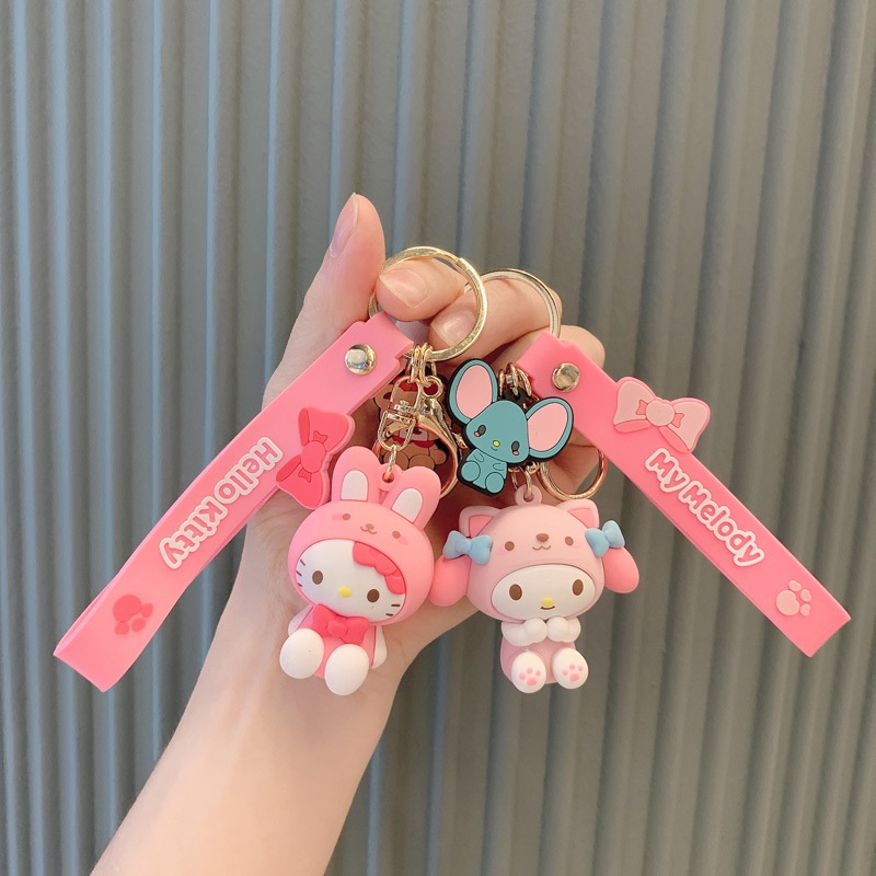 Móc Khóa Hình Búp Bê Sanrio Kitty Melody Kuromi Cinnamoroll Dễ Thương