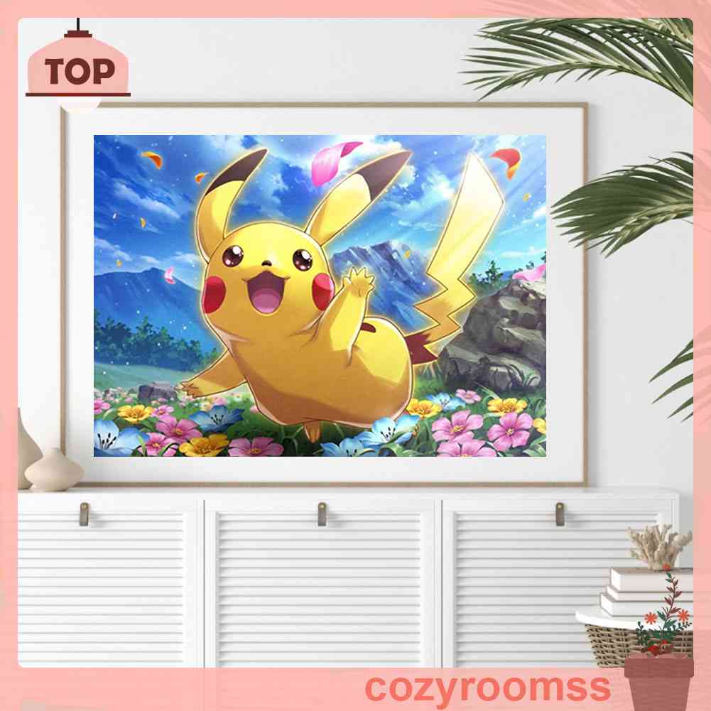 Bộ Dụng Cụ Thêu Tranh Chữ Thập Thủ Công 11CT Bằng Cotton In Hình Pikachu