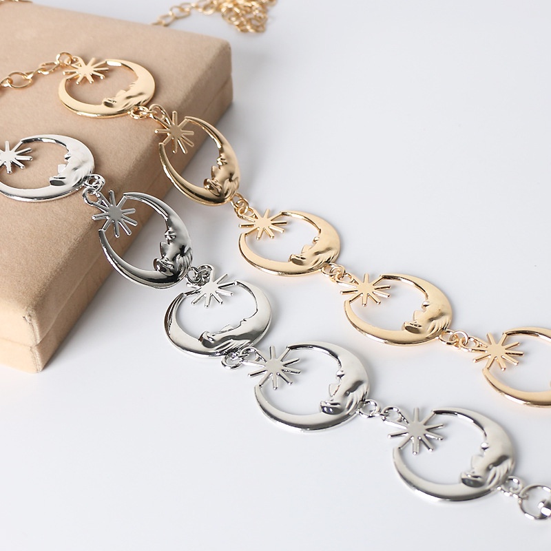 Thắt lưng dây xích Haimeikang mặt trăng và ngôi sao bằng kim loại thời trang cổ điển