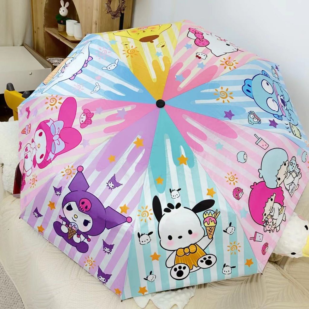 Dù Gấp Tự Động Chống Tia Cực Tím Họa Tiết Hoạt Hình Dễ Thương Cho Nữ