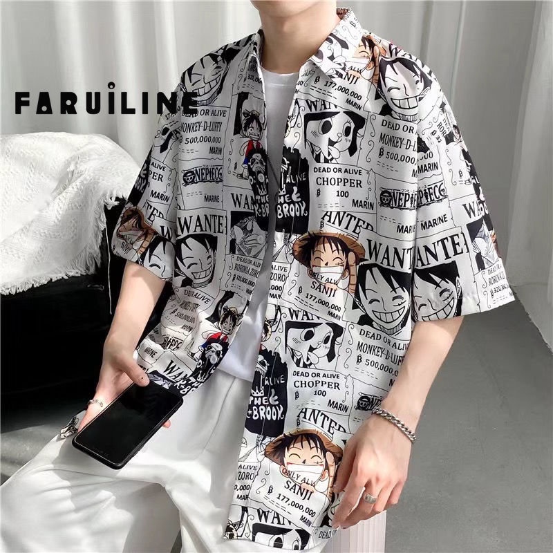 Áo Sơ Mi Nam Tay Ngắn In Hình Nhân Vật Luffy Trong One Piece Cá Tính
