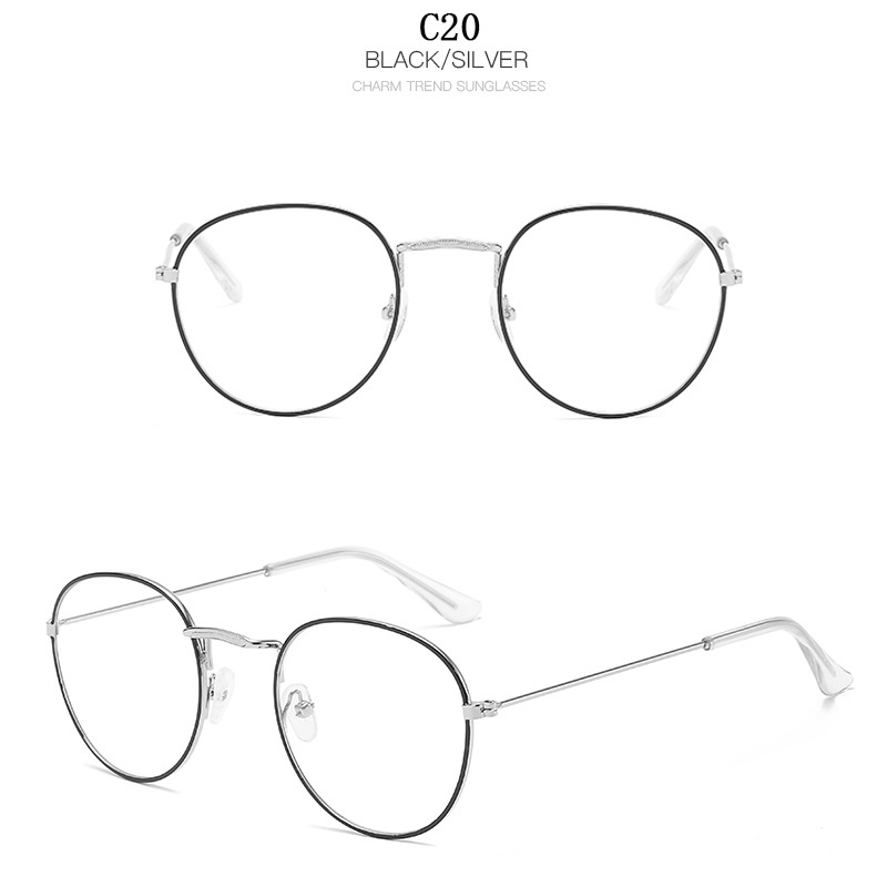 Mắt Kính Gọng Tròn Họa Tiết Kim Loại Phong Cách Hàn Quốc Thời Trang Cho Nam Nữ