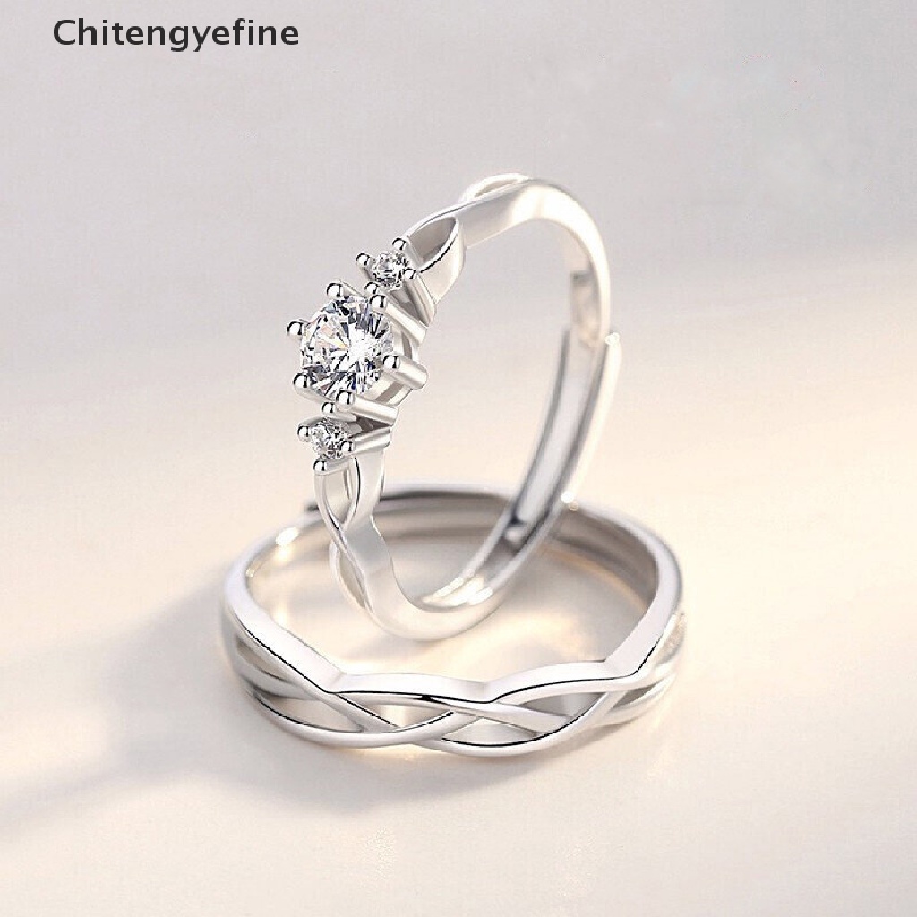 1 Cặp Nhẫn Đính Hôn Điều Chỉnh Được Đính Kim Cương Pha Lê Cho Cặp Đôi