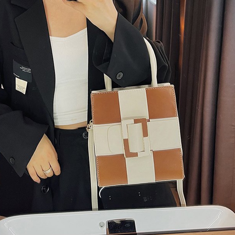 Túi Đeo Vai Họa Tiết Kẻ Sọc Màu Sắc Tương Phản Phong Cách Cổ Điển Thời Trang Cho Nữ