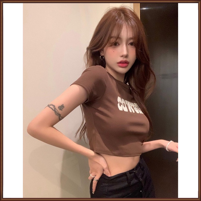 Áo Croptop Tay Ngắn Dáng Ôm In Chữ Thời Trang Mùa Hè Quyến Rũ Cho Nữ