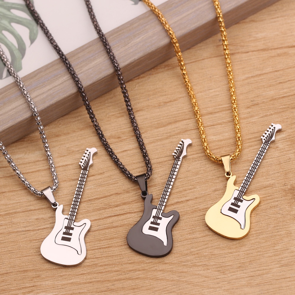Vòng cổ Thép Không Gỉ Mặt Đàn Guitar Thời Trang unisex