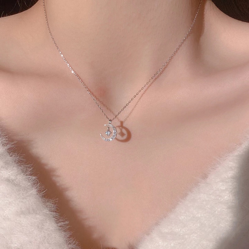 Vòng cổ Mạ Bạc 925 Mặt Trăng Và Ngôi Sao Đơn Giản Thời Trang