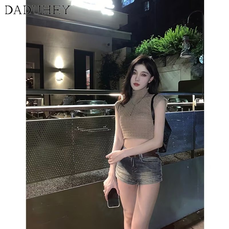 Quần short denim DADUHEY lưng cao phong cách Hàn Quốc cổ điển thời trang đơn giản dành cho nữ