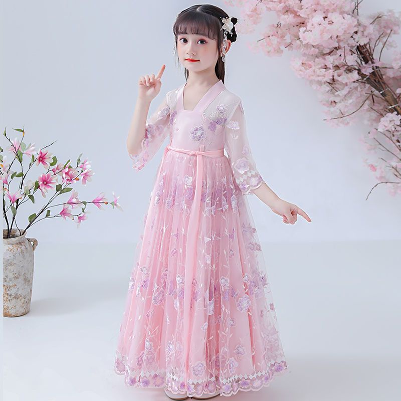 Đầm Bé Gái Mùa Hè 2023 Váy Thời Trang Mới Hanfu Công Chúa Hoa Anh Đào Trẻ Em