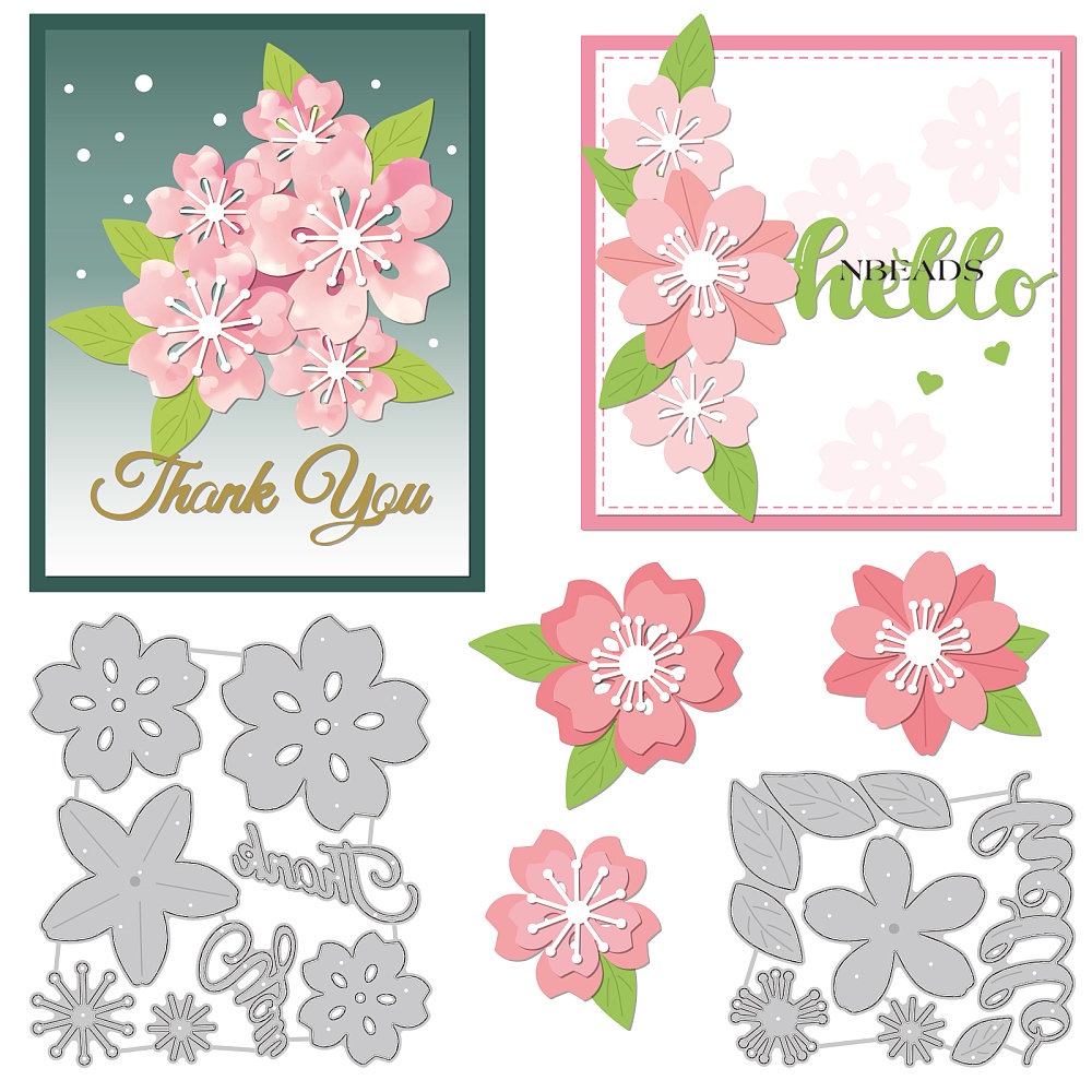 1Set Cherry Blossom Pattern Carbon Steel Cutting Dies Stencils Thank You Metal Stencils Scrapbooking Tools for DIY Scrapbooking Photo Album Decorative Embossing Paper Card