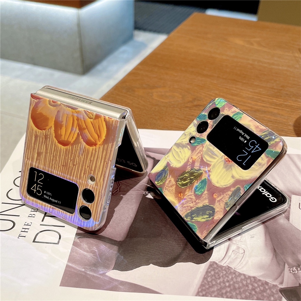 Ốp Điện Thoại Chống Sốc Hình Hoa Hướng Dương Sơn Dầu Sang Trọng Cho Samsung Galaxy Z Flip 3 5G Z Flip3 Zflip3 Flip4