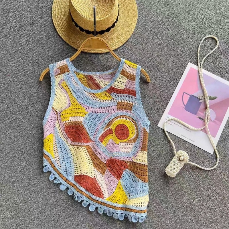 Xiangbao Áo Tank Top Dệt Kim Cổ Tròn Tay Ngắn Làm Đạo Cụ Chụp Ảnh Cho Nữ