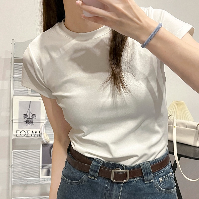 Áo thun SUXI cotton tay ngắn cổ tròn dáng ôm phong cách tối giản thời trang mùa hè cho nữ