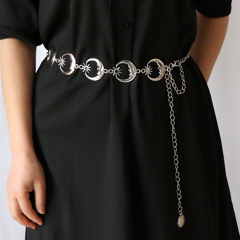 Thắt lưng dây xích Haimeikang mặt trăng và ngôi sao bằng kim loại thời trang cổ điển