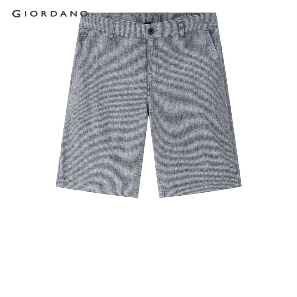 Quần short GIORDANO 01103340 vải linen cotton lưng co giãn 1 nữa thời trang