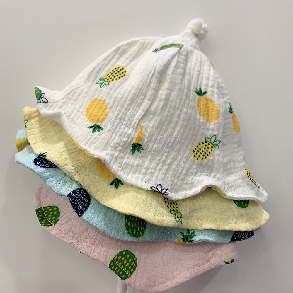Nón Tai Bèo Vải Cotton Mỏng In Hình Quả Dứa Thời Trang Xuân Thu Cho Bé