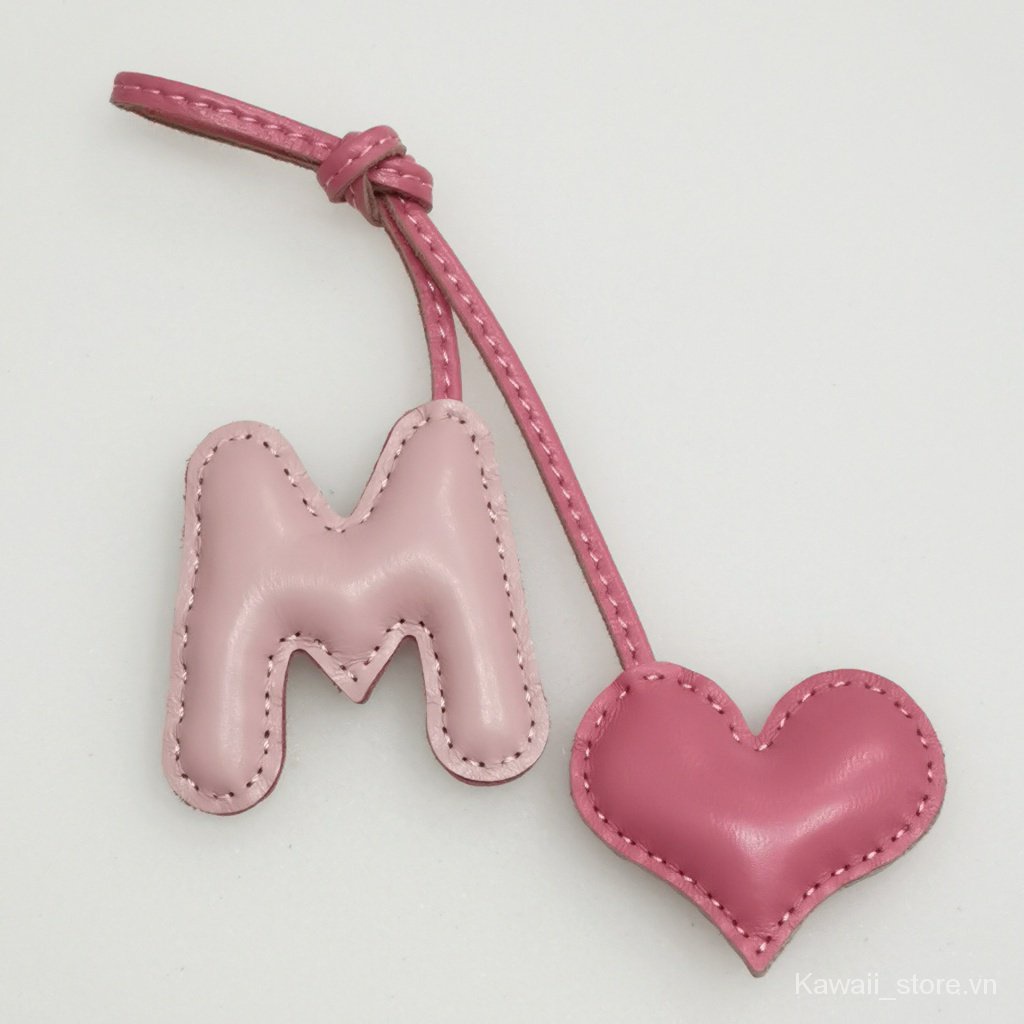 Hàng Mới Về Móc Khóa Xe Hơi / Túi Xách Bằng Da Cừu Thật In Chữ Love Màu Bạch Kim