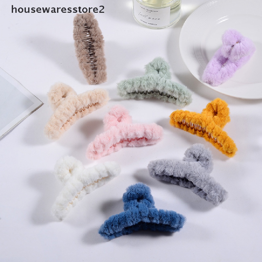 [Housewarestore2] Kẹp Tóc Càng Cua Bằng Lông Giả Acrylic Trơn Dễ Thương Phong Cách Hàn Quốc Thanh Lịch Mùa Thu Đông Cho Nữ