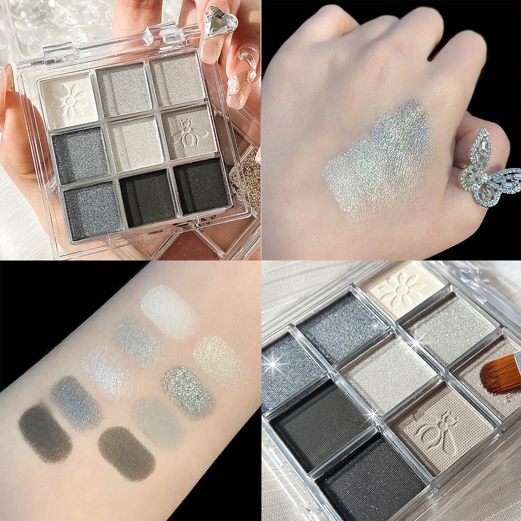 Bảng phấn mắt Mjgigi 9 màu khói tông lì ánh kim bạc đen ngọc trai
