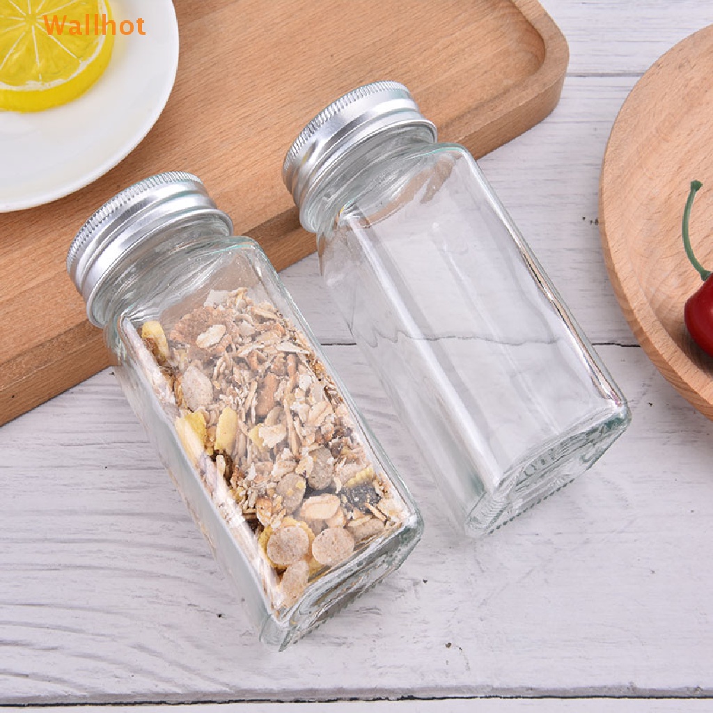 Wallhot> Multiple Set Seasoning Jars Square Glass Container Seasoning Bottle Container well