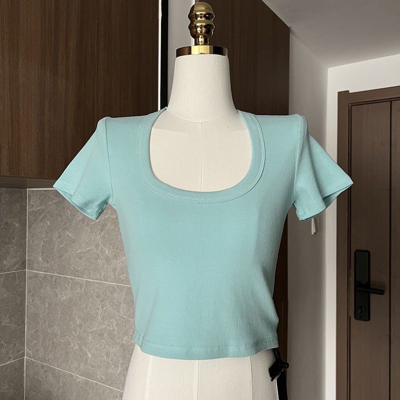 NRVP Áo Thun Nữ Ngắn Tay Màu Trơn Lưng Đẹp Thoải Mái Phong Cách Hàn Quốc