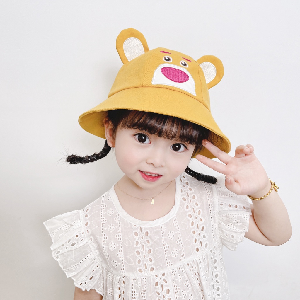 Gấu dâu Lotso Nón Vành Thoáng Khí Chống Nắng Họa Tiết Gấu Và Dâu Tây Hoạt Hình Dễ Thương Cho Bé