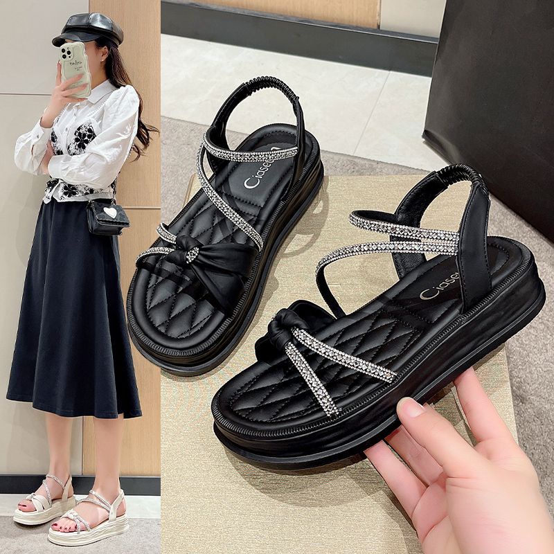 Giày Sandal Đế Phẳng Gót Thấp Phong Cách La Mã Thời Trang Cho Nữ