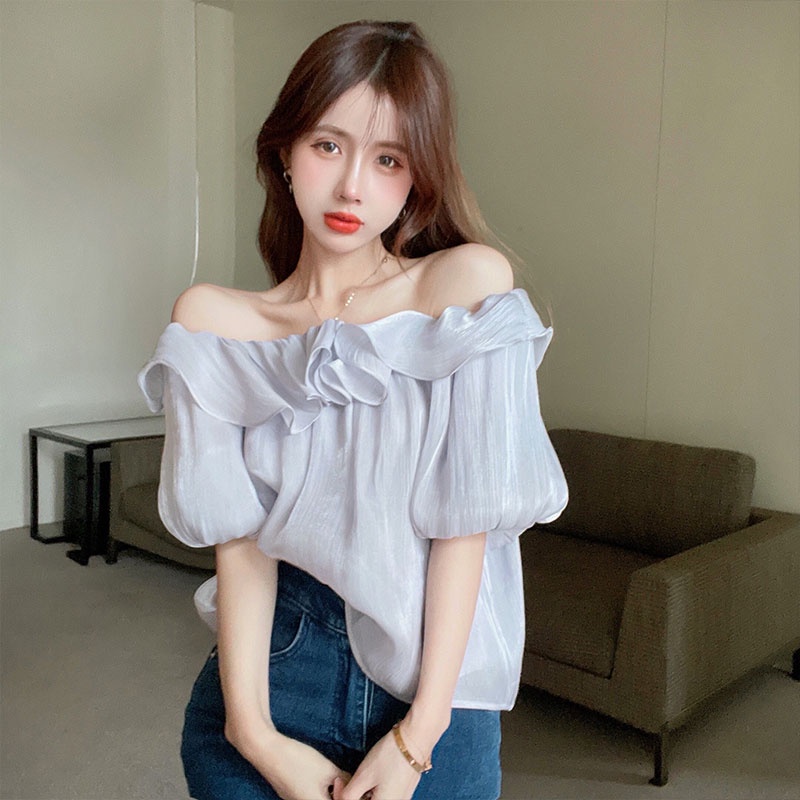 LIVE GREAT  Áo Sơ Mi chiffon Trễ Vai Viền Bèo Thời Trang Mùa Hè Cho Nữ